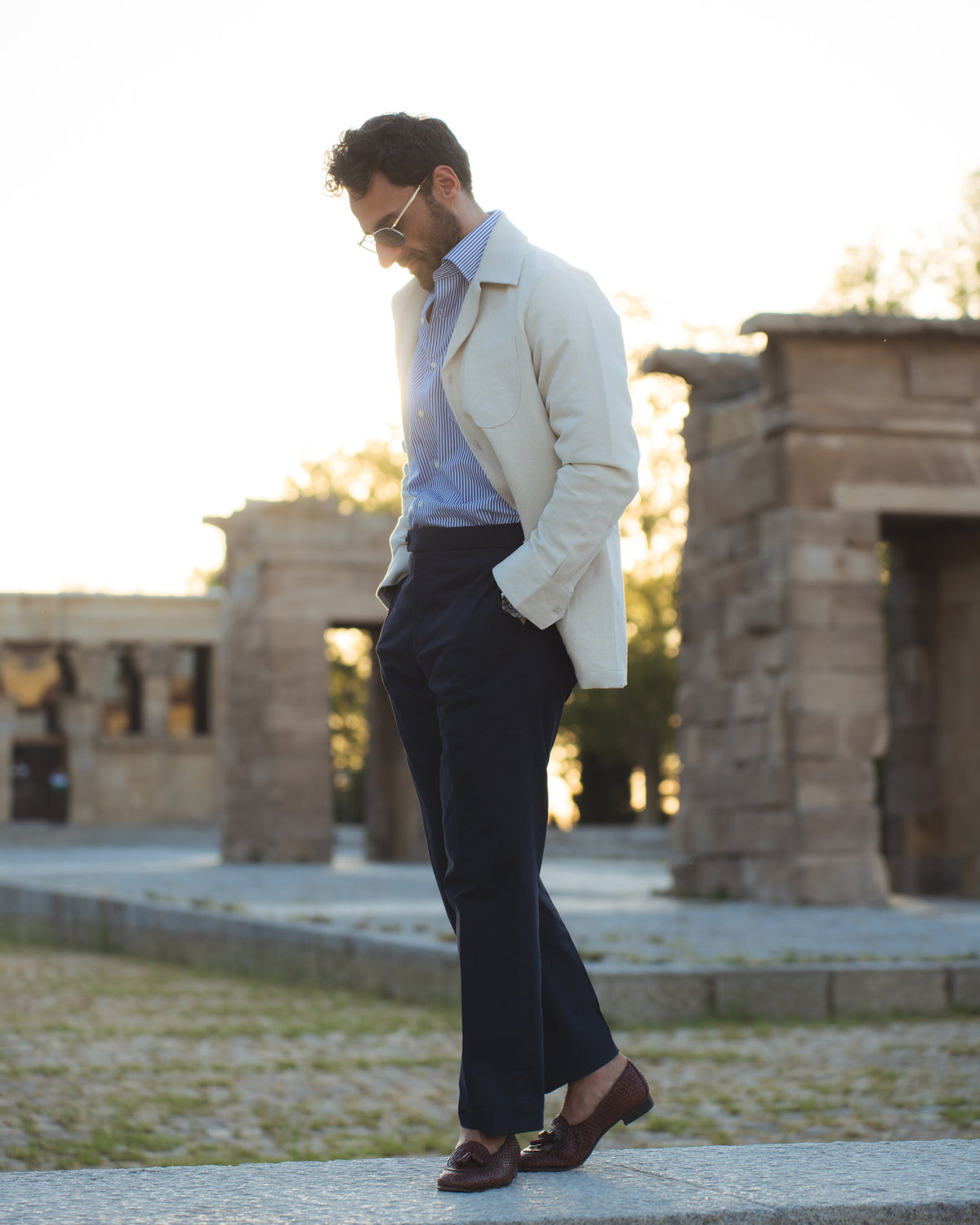 Linen Vintage Cream Birdseye Shirt Jacket - 36
