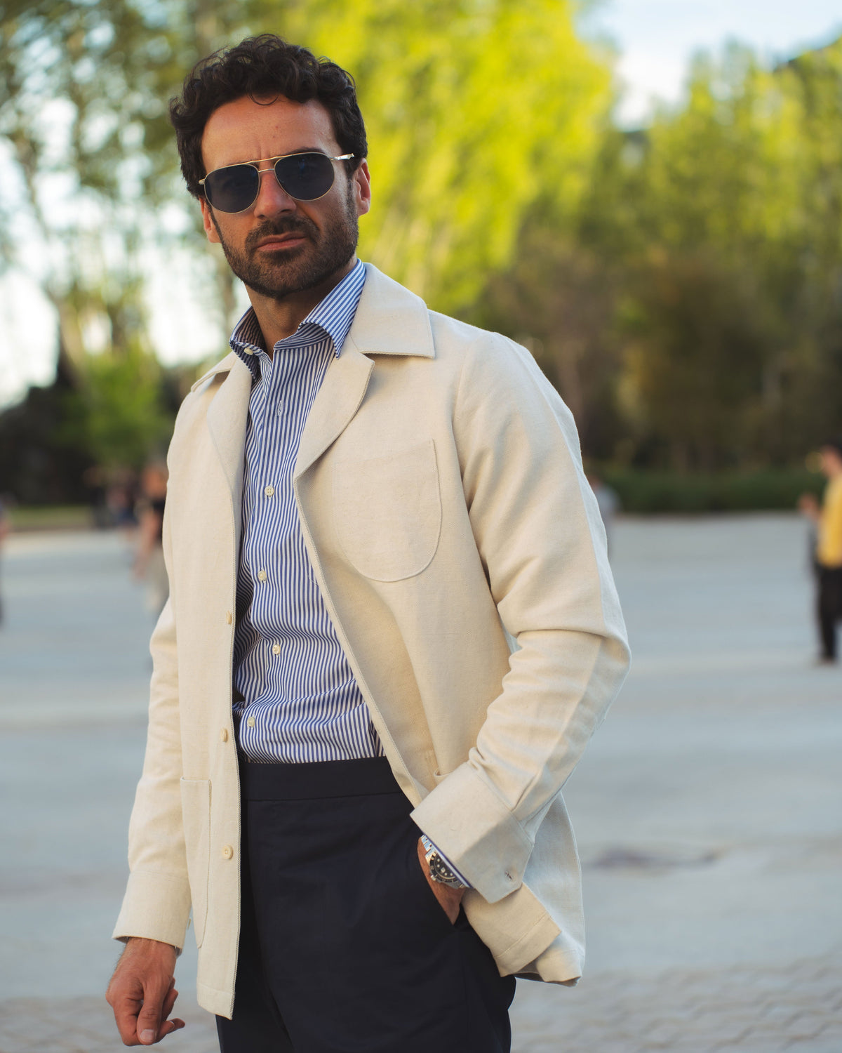 Linen Vintage Cream Birdseye Shirt Jacket - 30