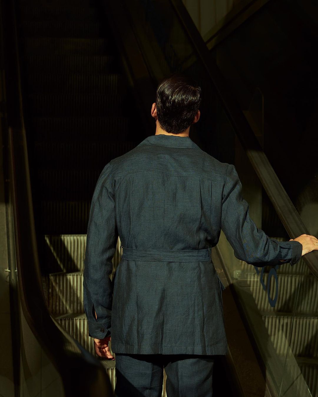 Safari Jacket in Linen Dark Indigo, Men's Shirt Jacket – Luxire