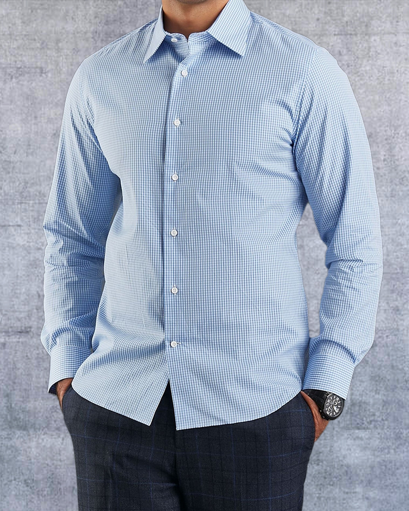 Custom Men's Sky Blue Gingham Shirt – Luxire Custom Clothing Custom Men's Sky Blue Gingham Shirt – Luxire Custom Clothing