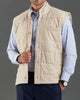 Model wearing the flannel quilted vest for men by Luxire in ecru