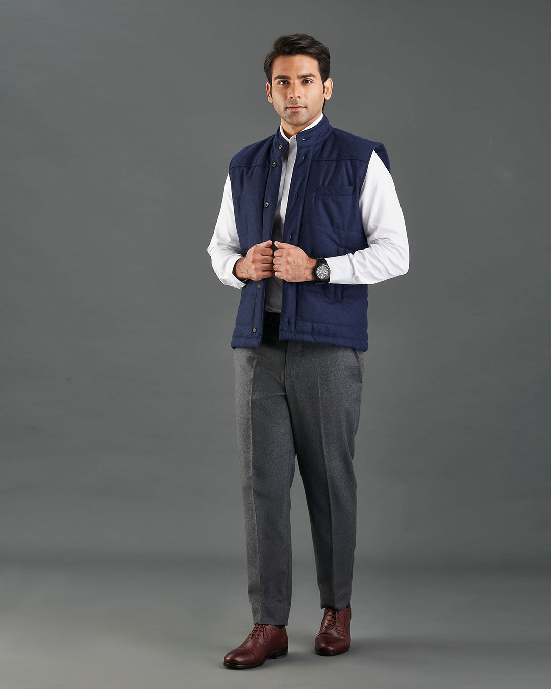 VBC Navy Flannel Quilted Gilet / Vest, Men's Shirt Jacket