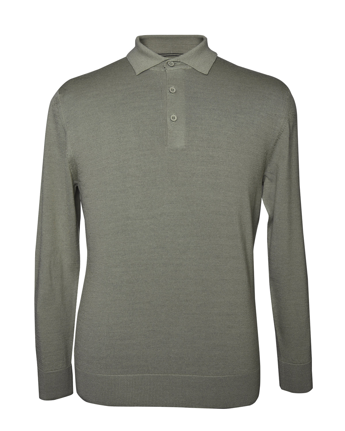 EZS Merino Wool Pale Olive  Long Sleeve Polo - 13