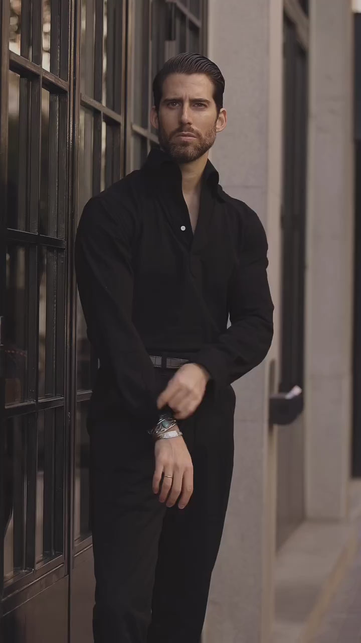 Pleated Black Twill Pant