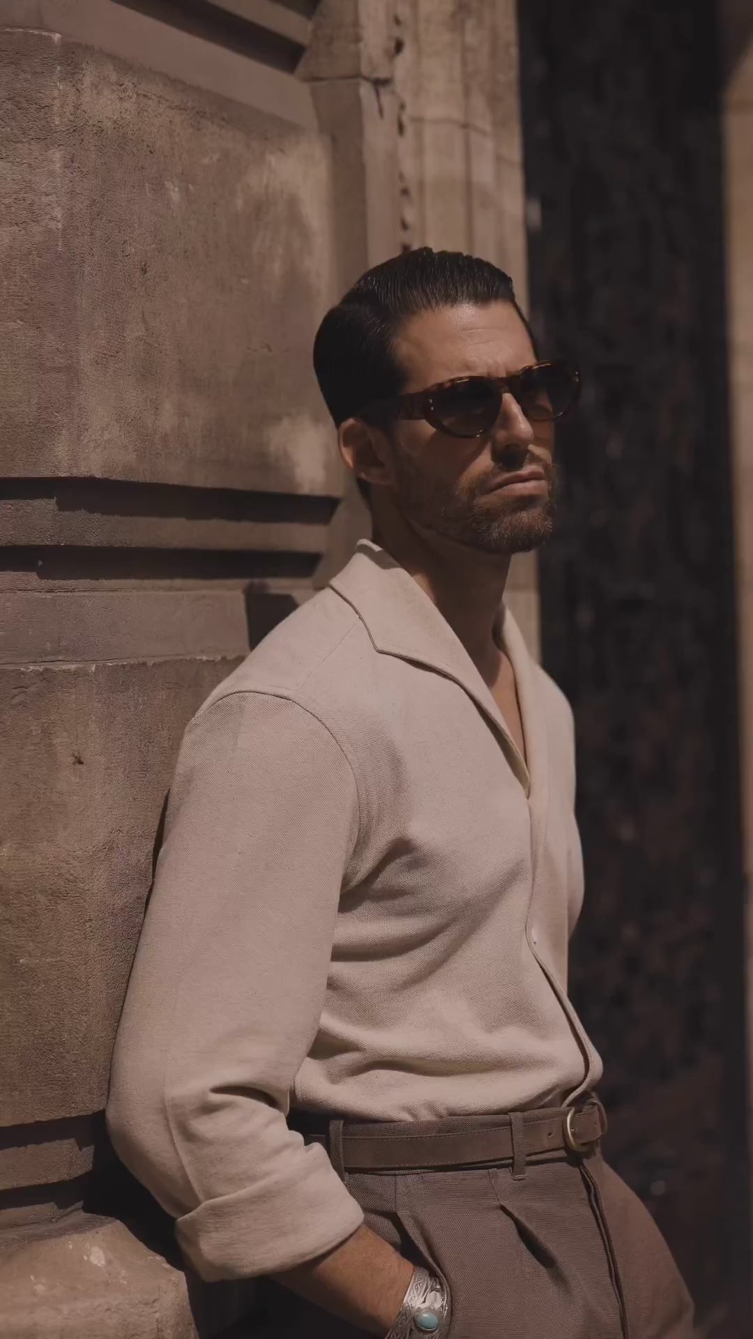 Pleated Brown Linen Cotton Canvas Pants