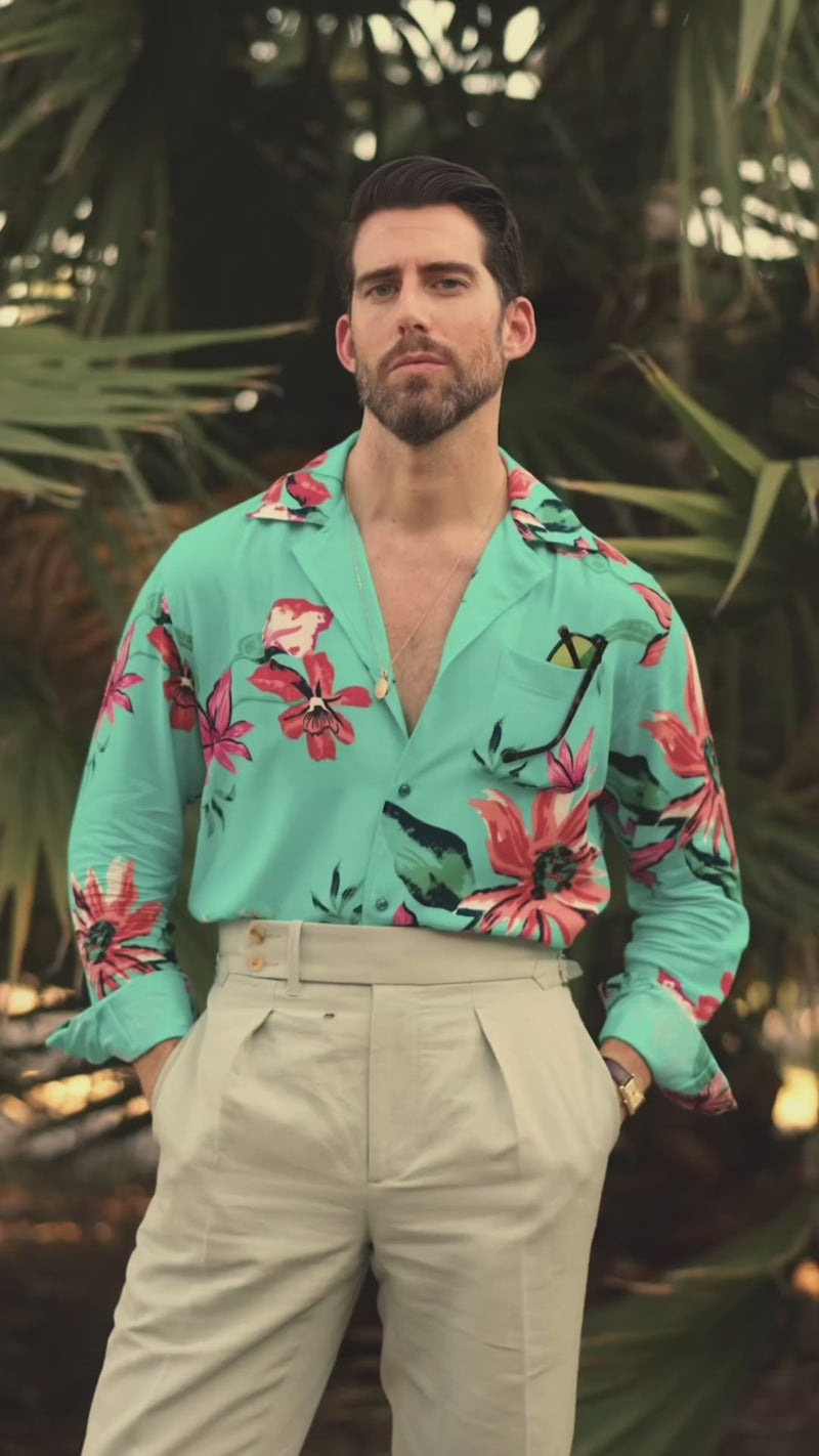 Pleated Pale Green Cotton Canvas Linen