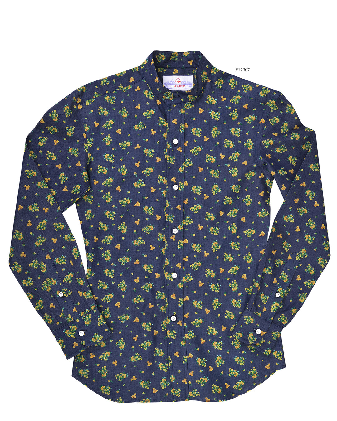 Indigo Denim Printed Green Yellow Flowers - 5
