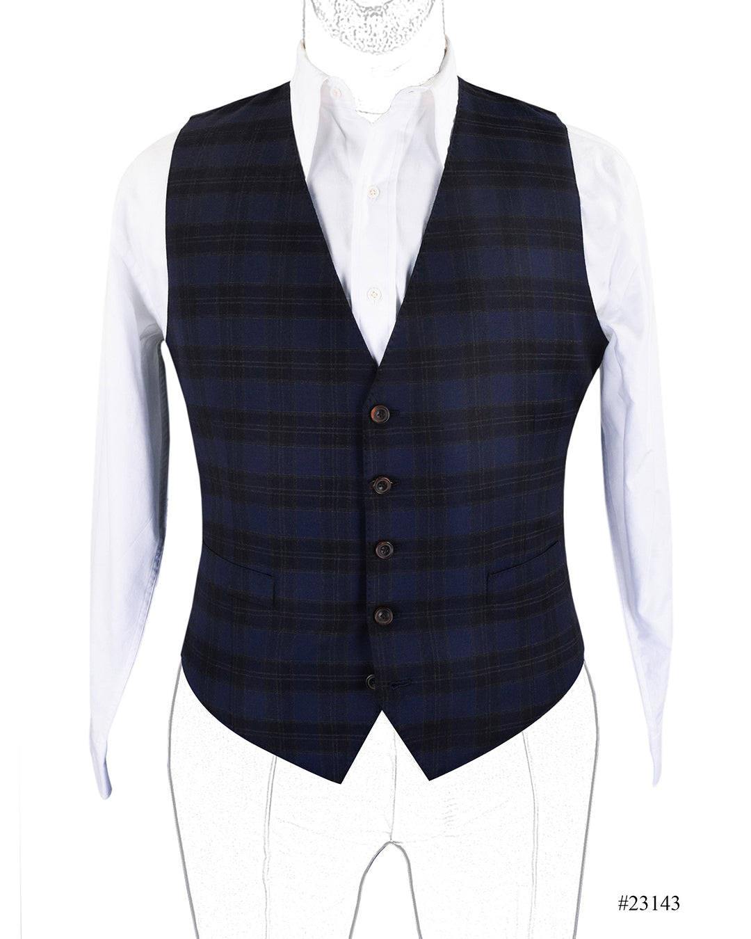 EThomas Wool Cashmere: Dark Blue Tartan Checks