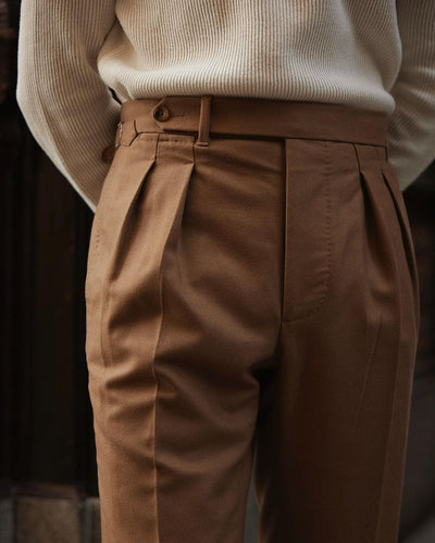 VBC: Sand Woolen Flannel High Rise Pant