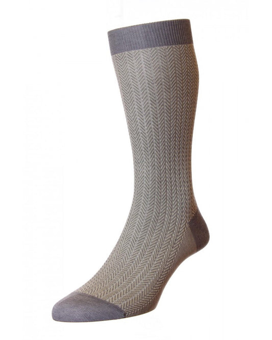 Pantherella FABIAN Cotton Herringbone - Mid Grey Mix