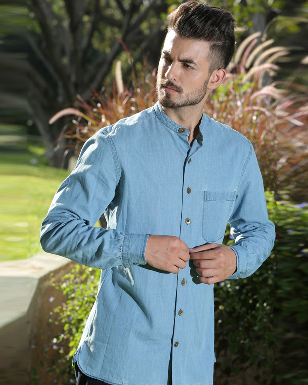 Washed Chambray Casual Shirt - 4