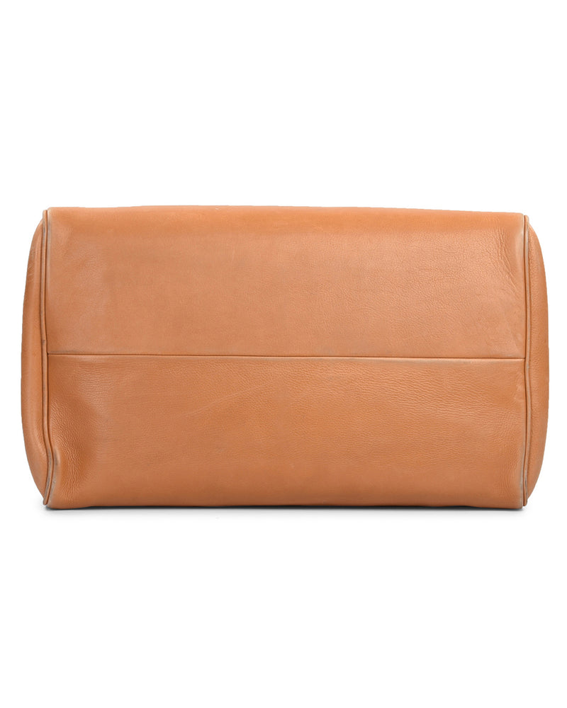 Large Travel Bag in Tan Calf Leather With Navy Trims