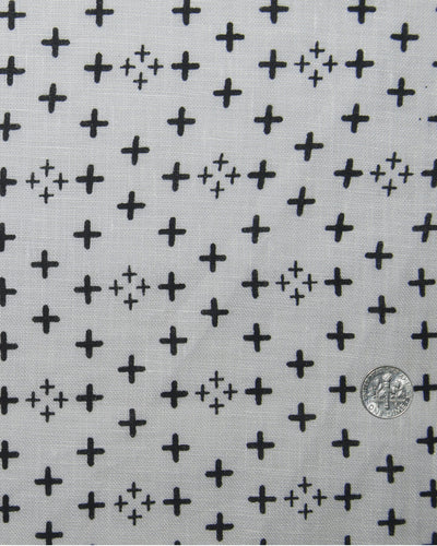 Camp collar PRESET STYLE in Linen: Black Printed Positivity On White