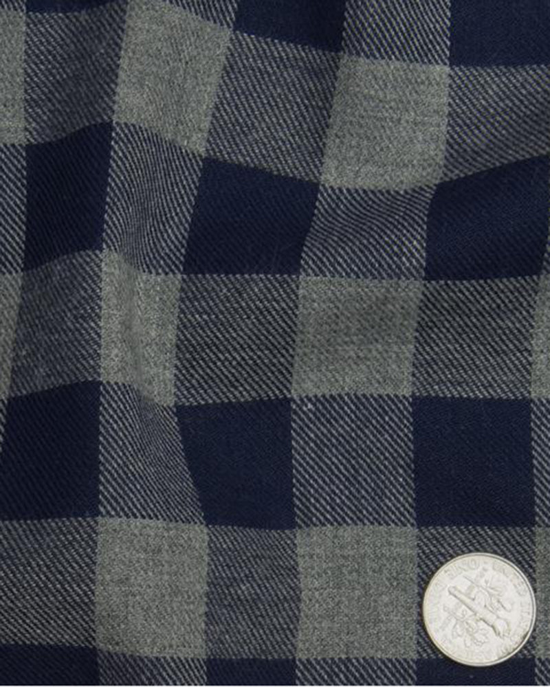 Navy Shepherd Check On Grey Flannel Work Shirt