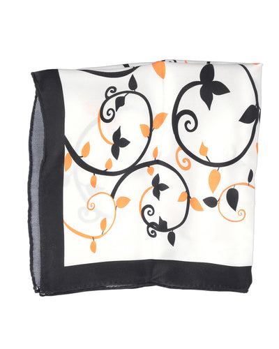 Pocket Square- Black Orange Floral On White