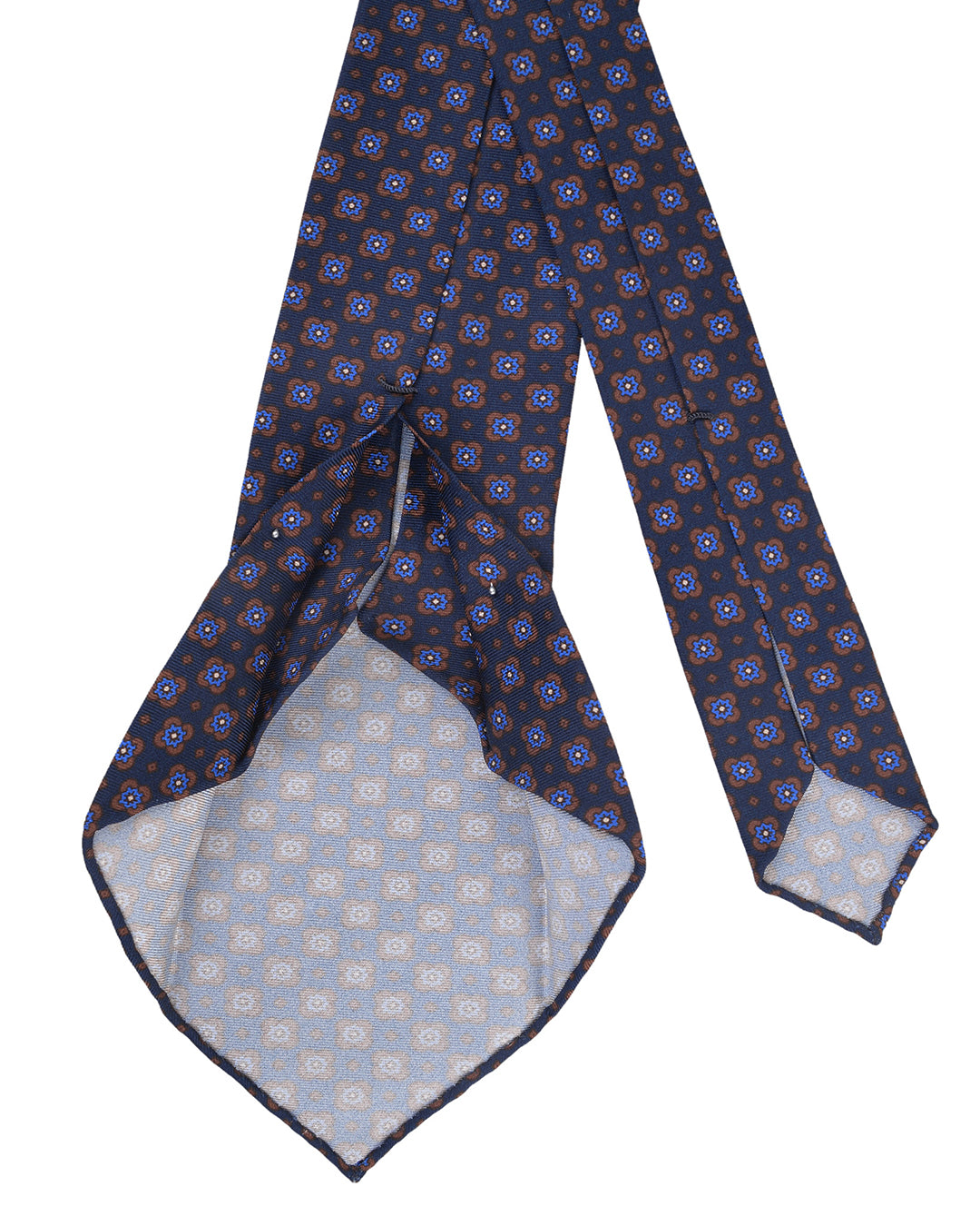 Brown And Blue Flowers On Navy Tie