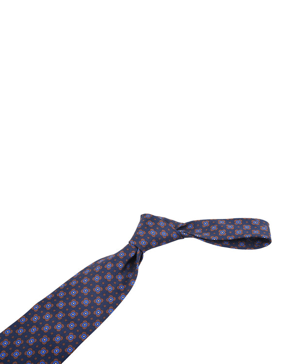 Brown And Blue Flowers On Navy Tie
