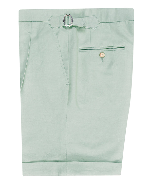 Pale Green Cotton Canvas Linen Shorts