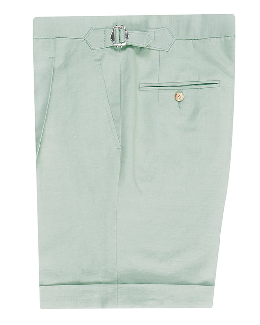 Pale Green Cotton Canvas Linen Shorts
