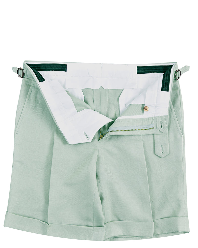 Pale Green Cotton Canvas Linen Shorts