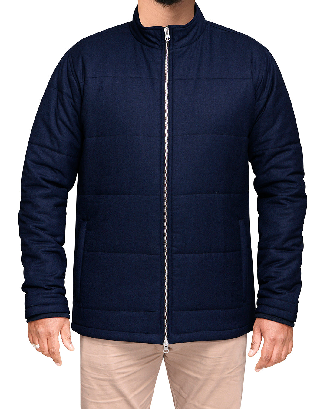 VBC Navy Wool Flannel Zipper Quilted Jacket - 2