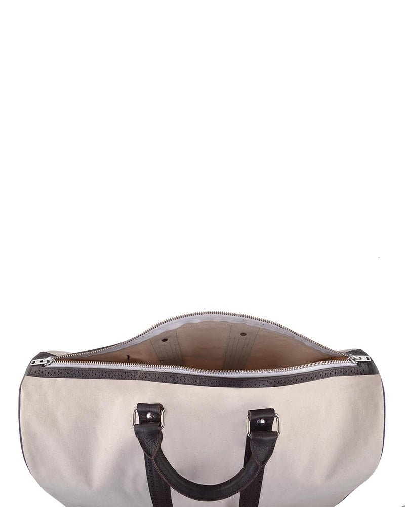 Duffle Bag in Canvas with Brogue Leather Trims