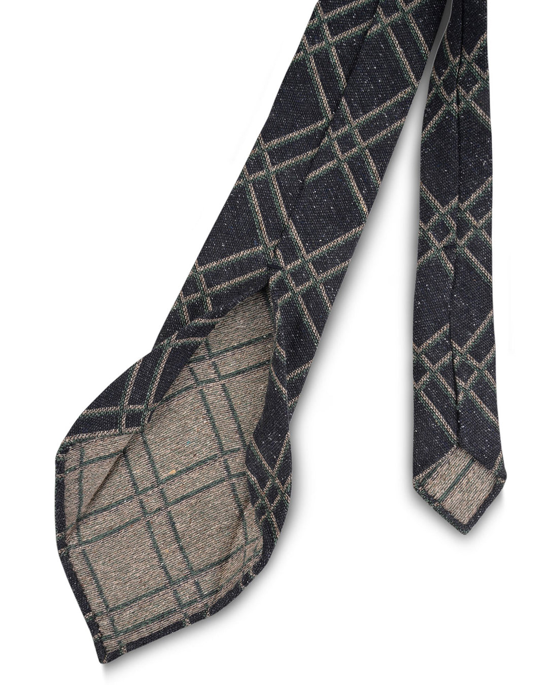 Cream Green Checks On Navy Tie - 3