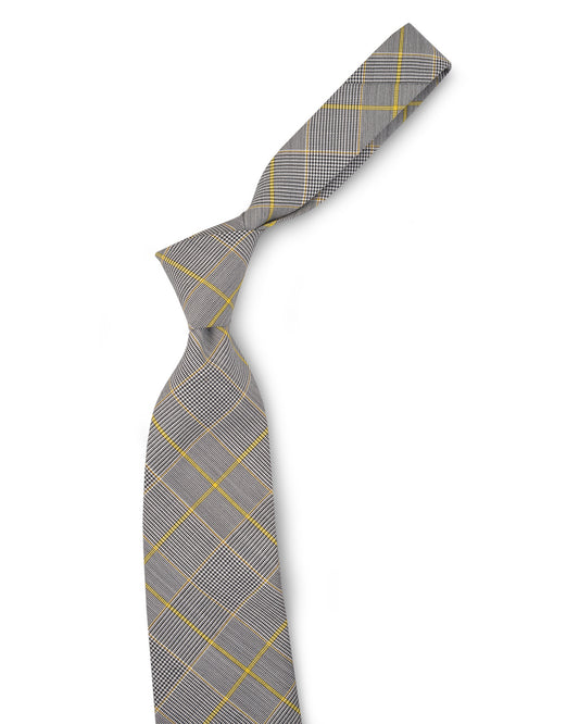 Grey Yellow Pow Checks Tie