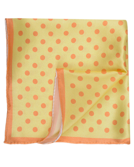 Pocket Square - Big Orange Polka Dots on Yellow