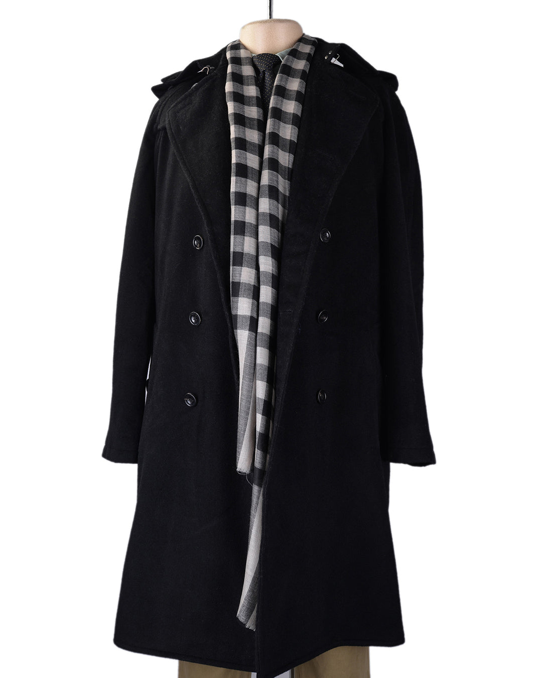 Pashmina Cashmere Wool Scarf Black Off-white Checks - 5