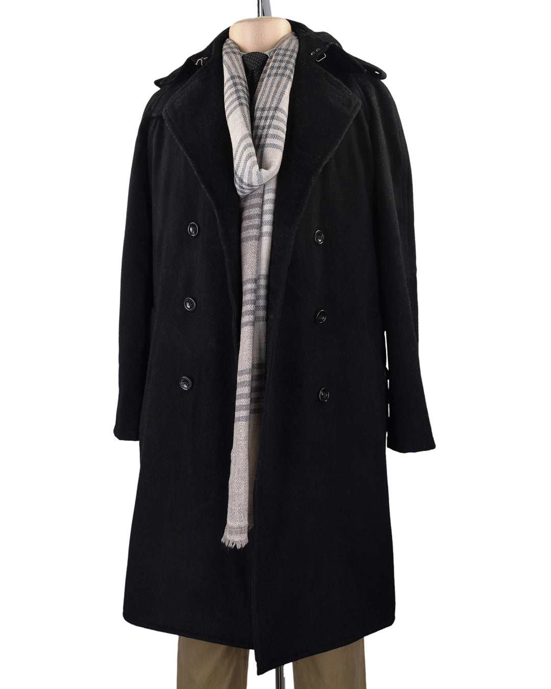 Cashmere Wool Scarf Grey White Diagonal Stripes - 2