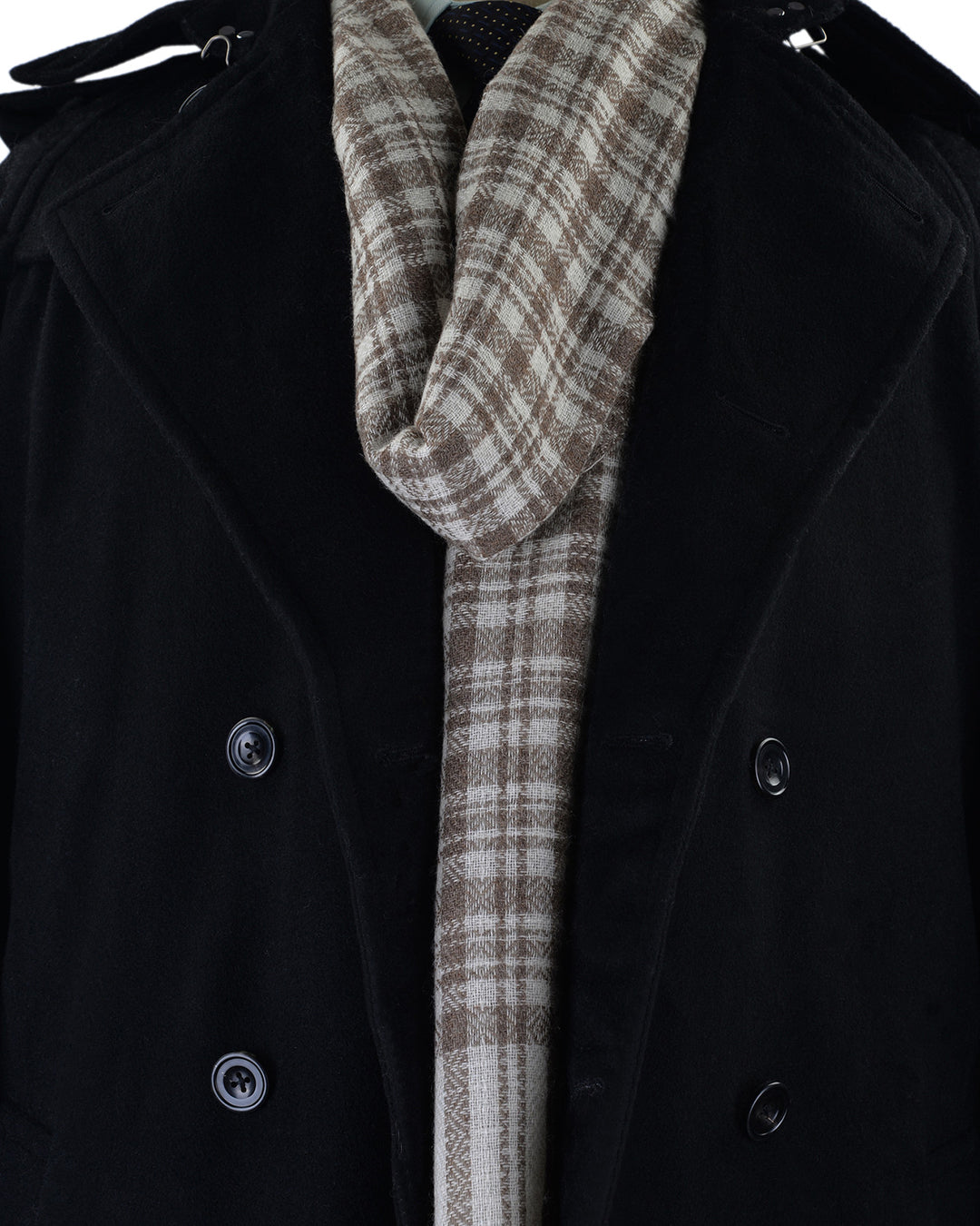 Cashmere Wool Scarf Brown Off-White Checks With Self Design
