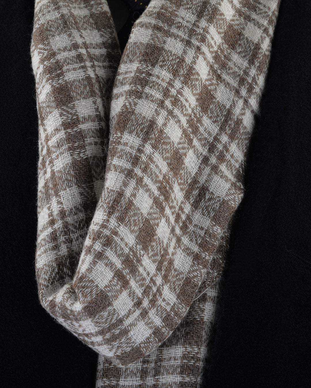 Cashmere Wool Scarf Brown Off-White Checks With Self Design - 3
