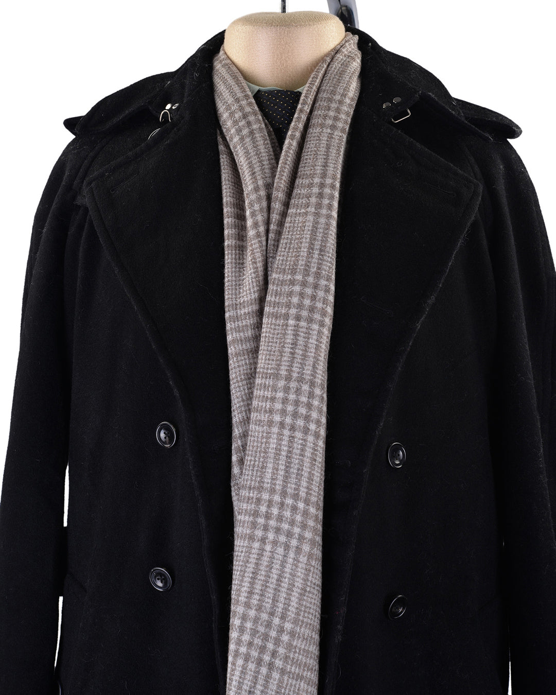 Cashmere Wool Scarf Brownish Grey Checks On Cream - 5