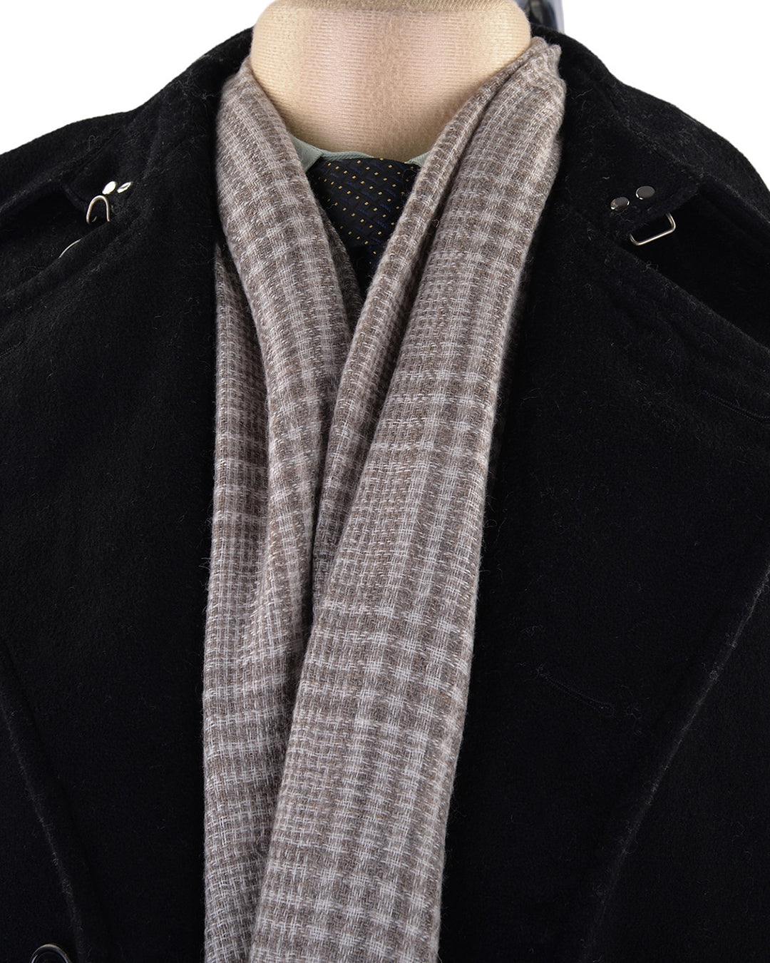 Cashmere Wool Scarf Brownish Grey Checks On Cream - 4