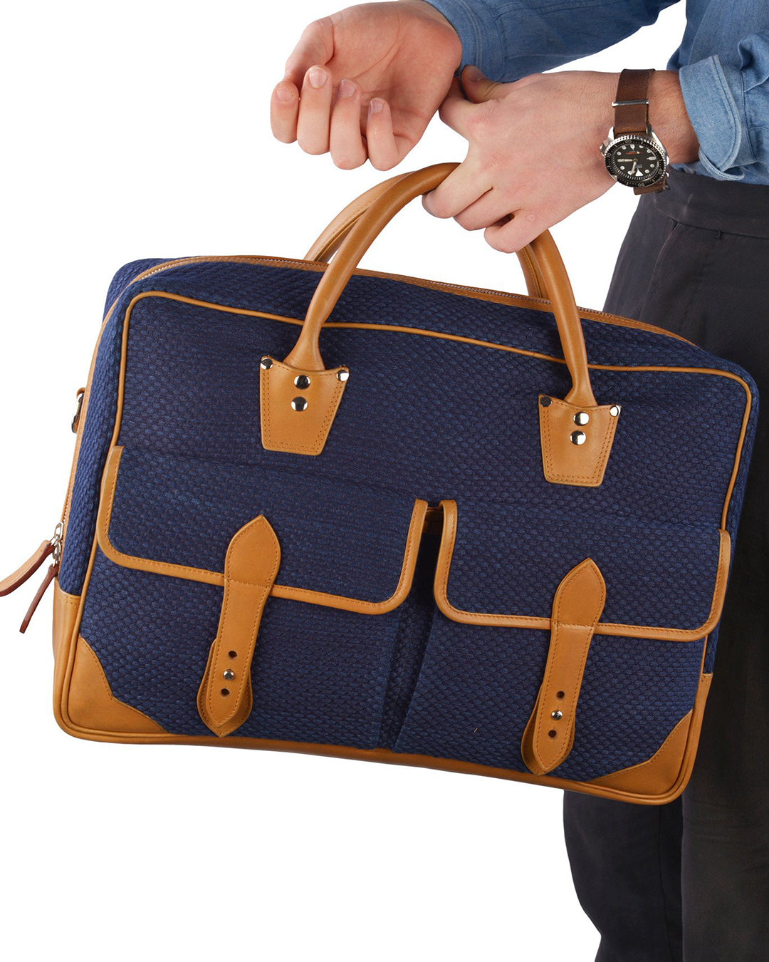 Luxire Portfolio Office Bag in Leather & Sashiko