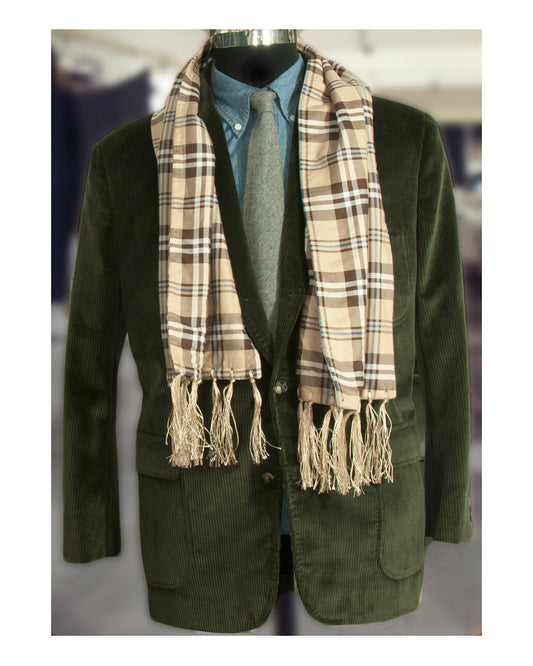 Wool Lined Cotton Scarf - Tan Checks