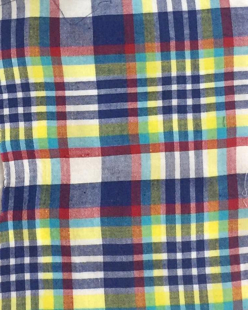 Hand Woven Bleeding Madras: Blue Yellow Plaid