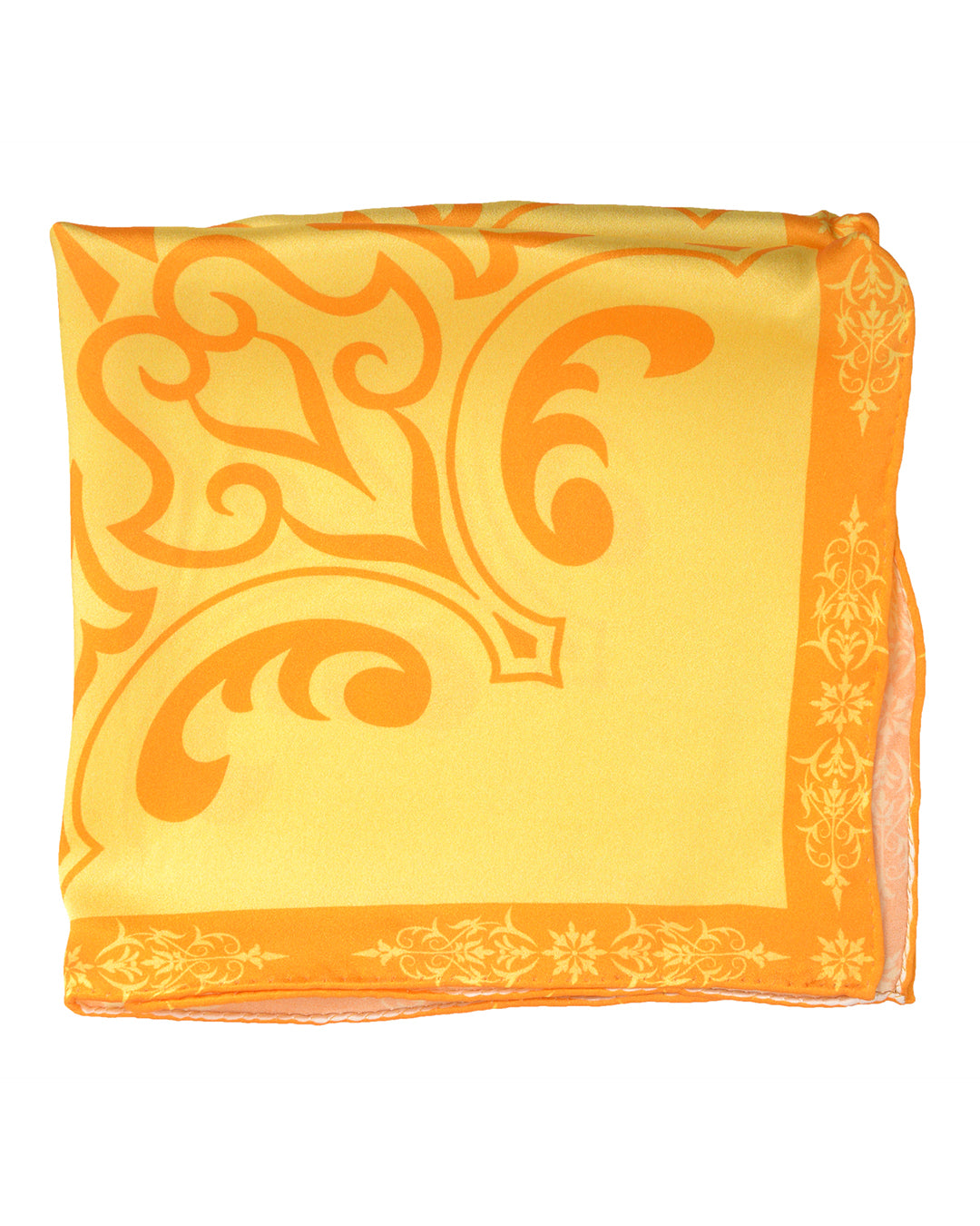 Pocket Square- Orange Print On Yellow