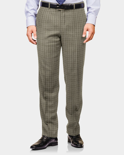 Scabal Linen Olive Green Tattersall Checks Pants