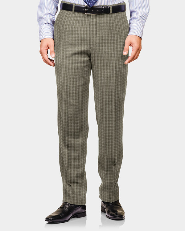 Scabal Linen Olive Green Tattersall Checks Pants