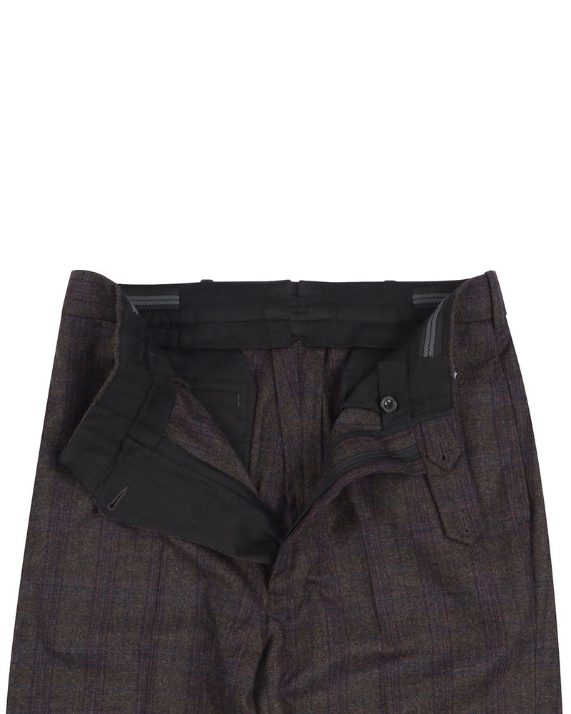 EThomas Charcoal Grey with Blue Brown Tartan Plaid 130s Wool