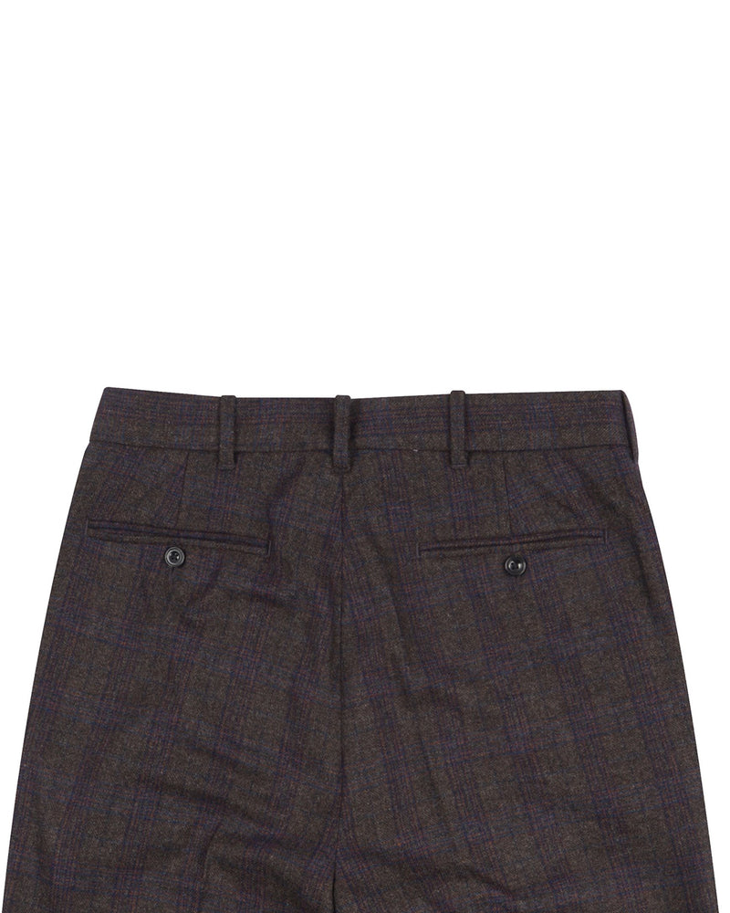 EThomas Charcoal Grey with Blue Brown Tartan Plaid 130s Wool