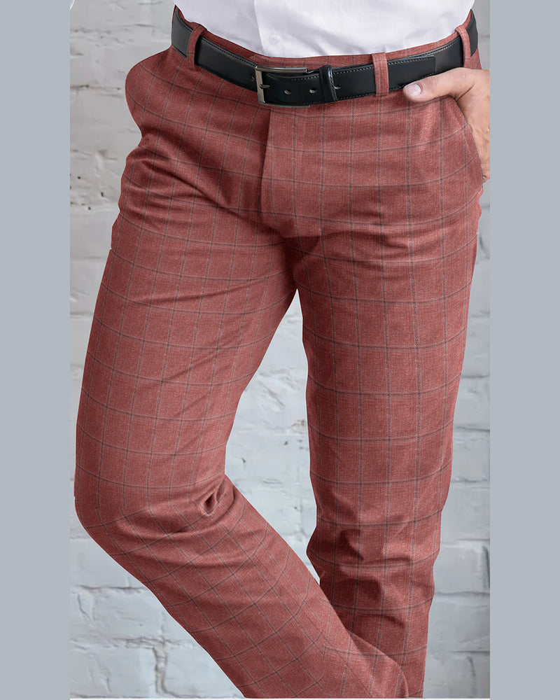 EThomas Dark Salmon Pink Windowpane Checks