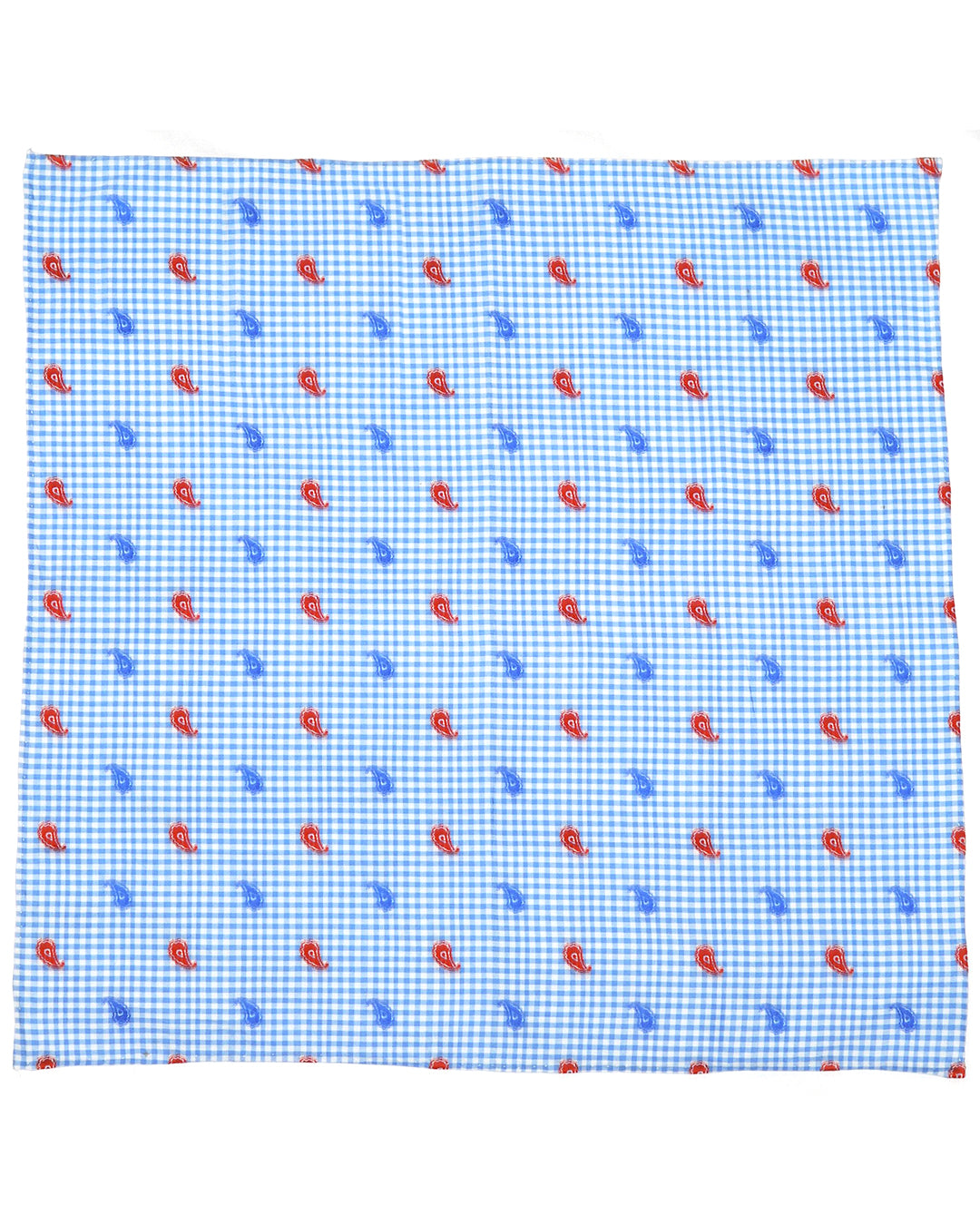 Red Blue Paisley Embroidered Pocket Square - 1