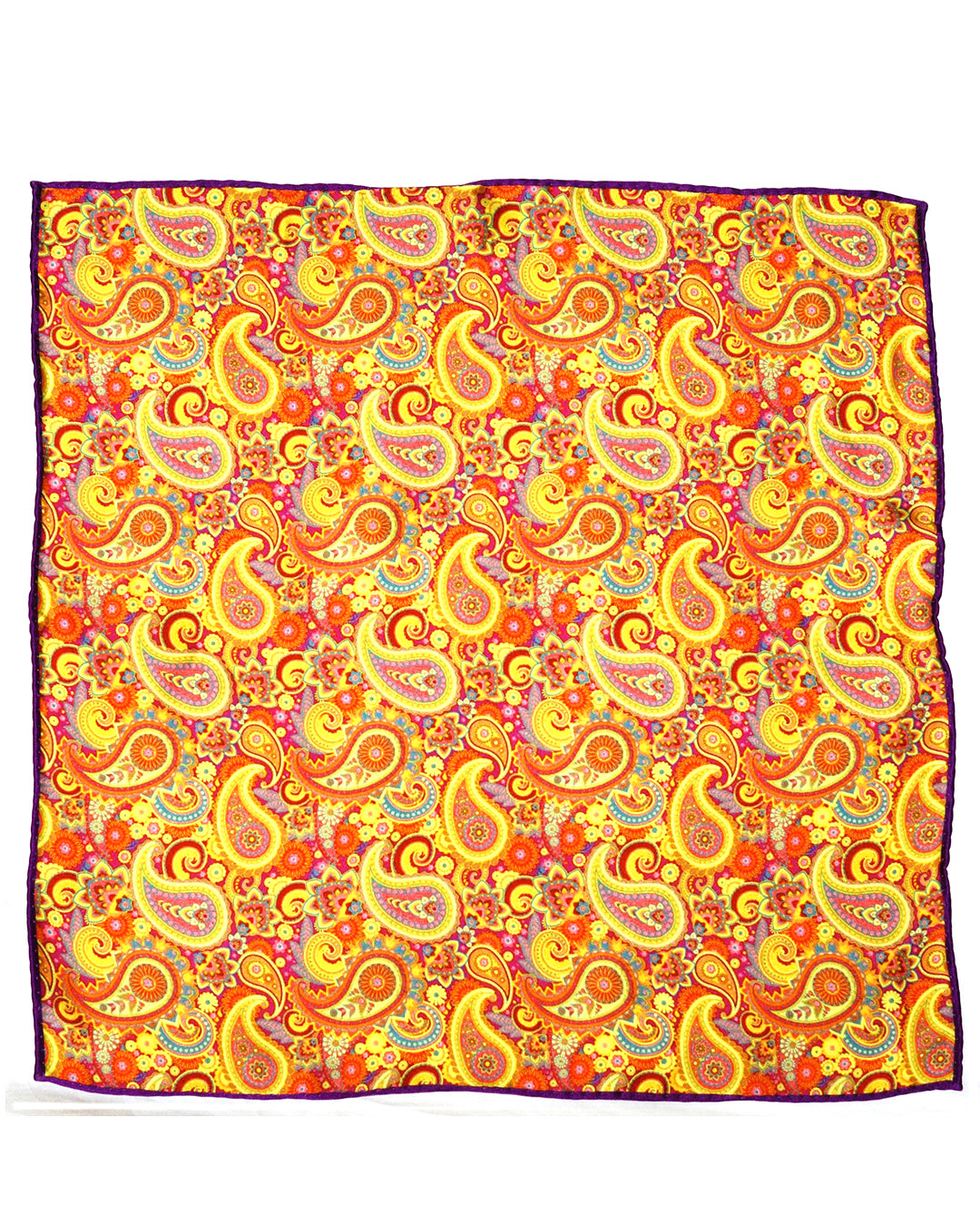 Purple Gold Paisley Pocket Square - 1
