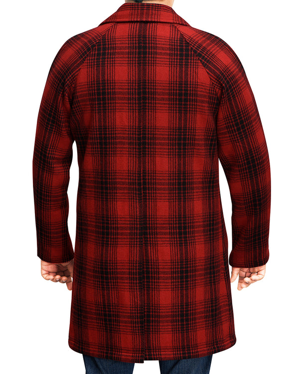 Red Black Plaid Wool Coat