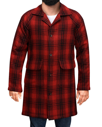 Red Black Plaid Wool Coat