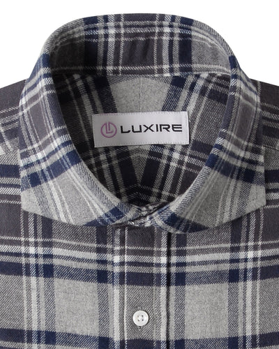 Dark Gull Grey Navy Plaid Flannel Work Shirt