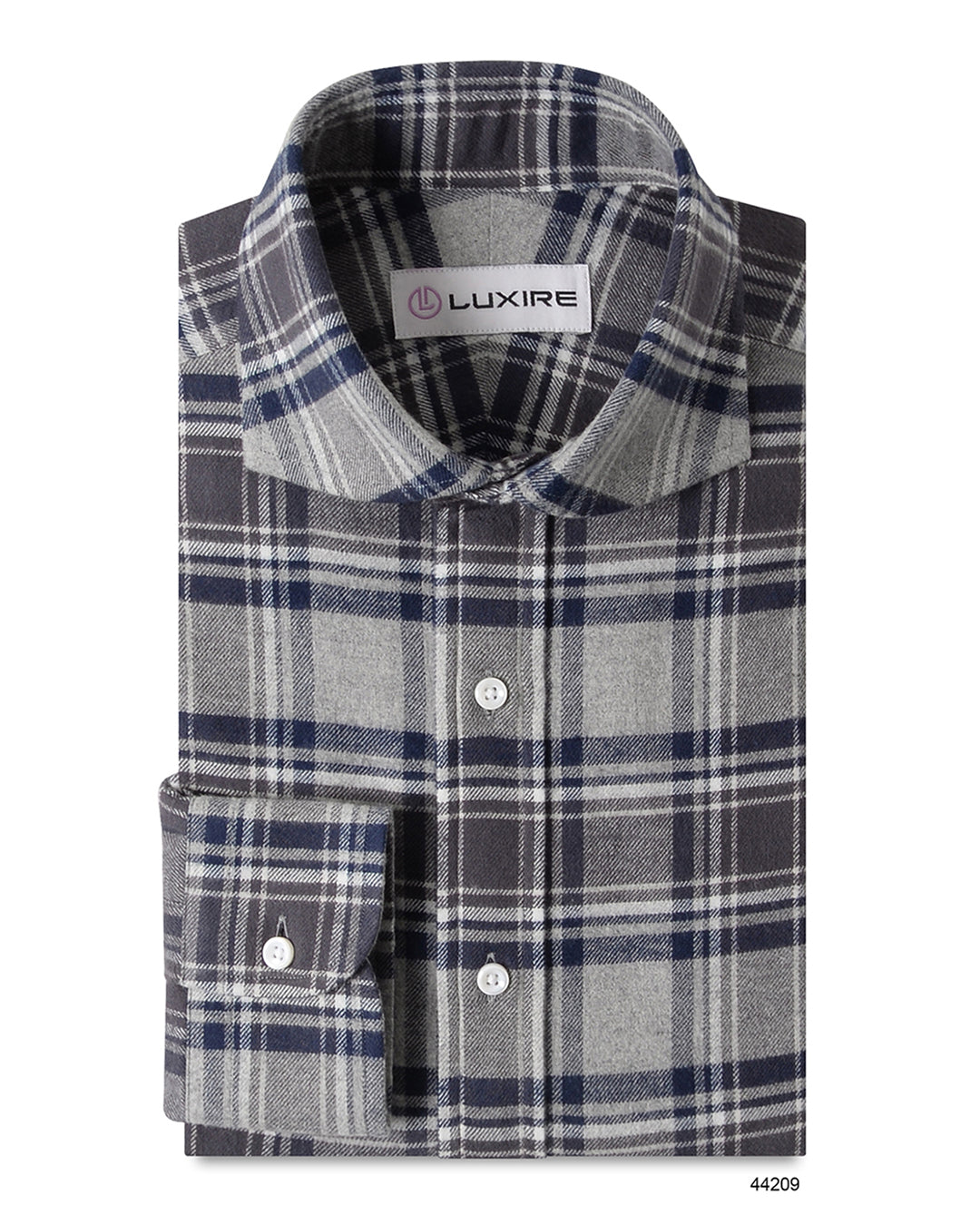 Dark Gull Grey Navy Plaid Flannel Work Shirt - 1